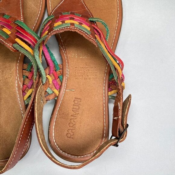 Raramuri Women's Size 9 Brown Colorful Leather Thong Sandals - Picture 7 of 10
